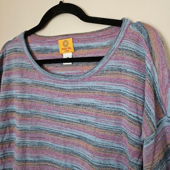 Ruby Rd. Top Knit Striped Petite Blue Purple Orange Pocket Cinched Sides Casual - Picture 2 of 10